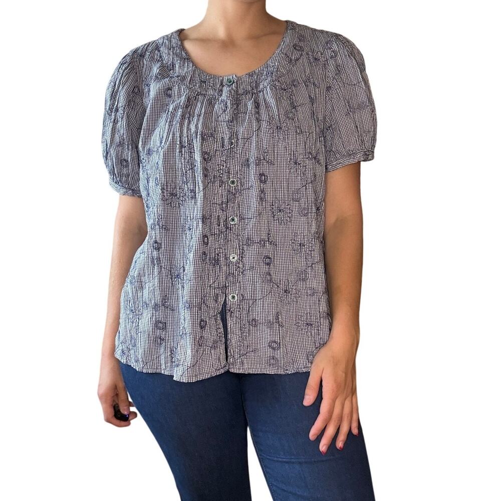 Christopher & Bank’s Size 1X Button Down Top Floral Embroidery Coastal Grandma